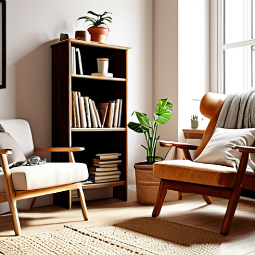 **

*   **Prompt:** A cozy reading nook in a sunlit room decorated in a Scandinavian style. There's a comfortable armchair with soft cushions, a warm blanket, and a small wooden bookshelf filled with books. A small potted plant sits on a nearby table. Soft, warm white lighting enhances the relaxing atmosphere.

**