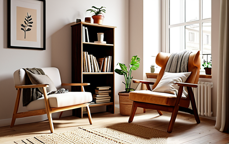 **

*   **Prompt:** A cozy reading nook in a sunlit room decorated in a Scandinavian style. There's a comfortable armchair with soft cushions, a warm blanket, and a small wooden bookshelf filled with books. A small potted plant sits on a nearby table. Soft, warm white lighting enhances the relaxing atmosphere.

**